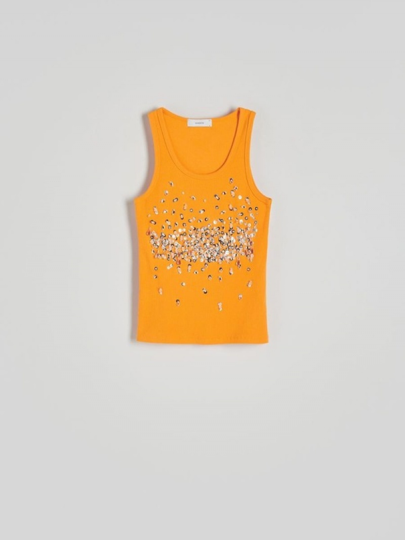 Reserved Topshiny Appliqués T-shirts Damen Orange | YUF-527316