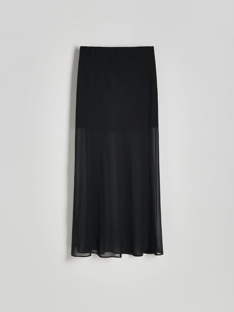 Reserved Transparent Maxi Röcke Damen Schwarz | GKQ-958067