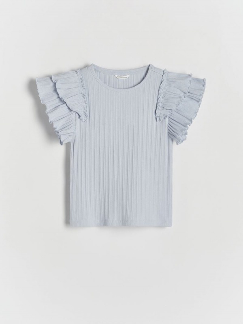 Reserved T-shoulder Flounces T-shirts Mädchen Blau | GUD-086124