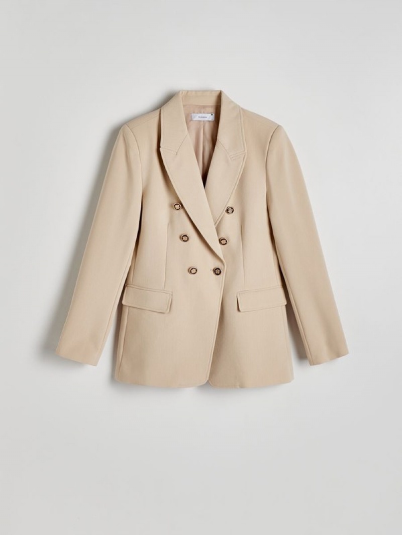 Reserved Viscose Blend Double-breasted Blazer Damen Beige | DUA-032546