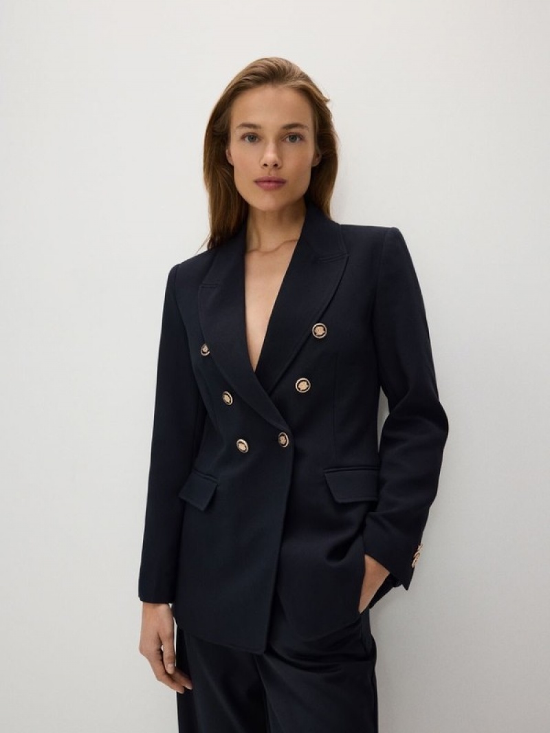 Reserved Viscose Blend Double-breasted Blazer Damen Navy | QZB-697054