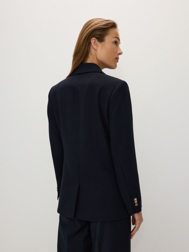 Reserved Viscose Blend Double-breasted Blazer Damen Navy | QZB-697054