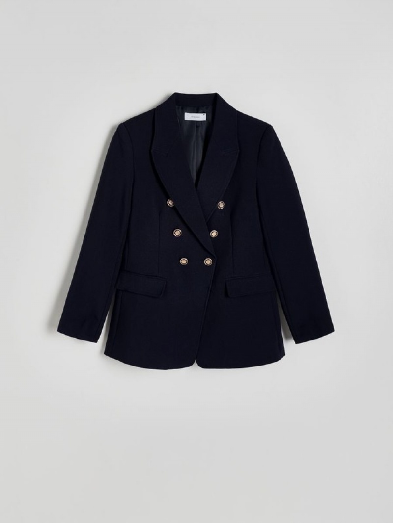 Reserved Viscose Blend Double-breasted Blazer Damen Navy | QZB-697054