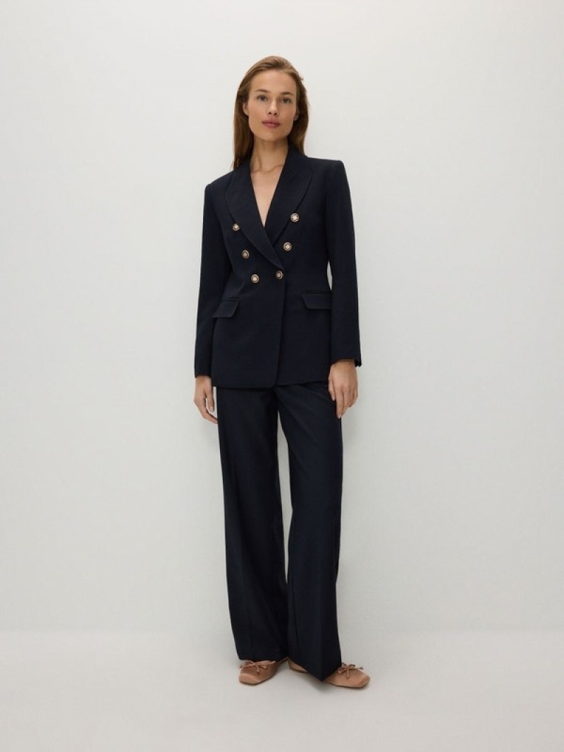 Reserved Viscose Blend Double-breasted Blazer Damen Navy | QZB-697054