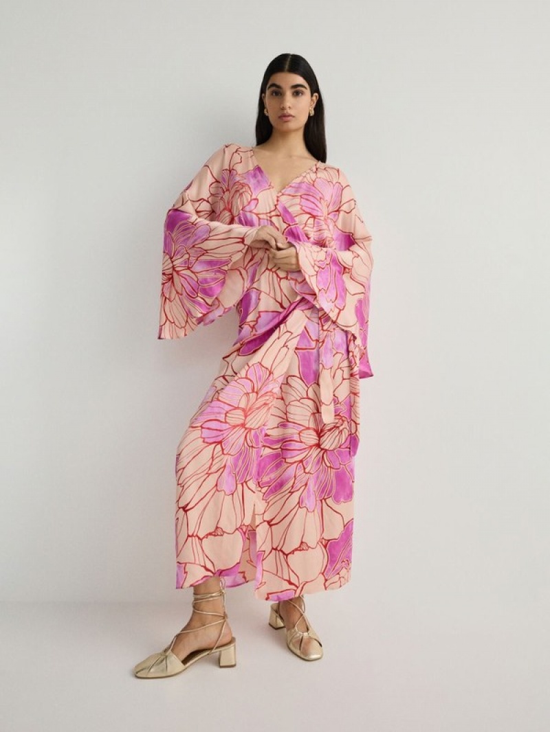 Reserved Viscose Kimono Kleid Damen Mehrfarbig | LJR-471386