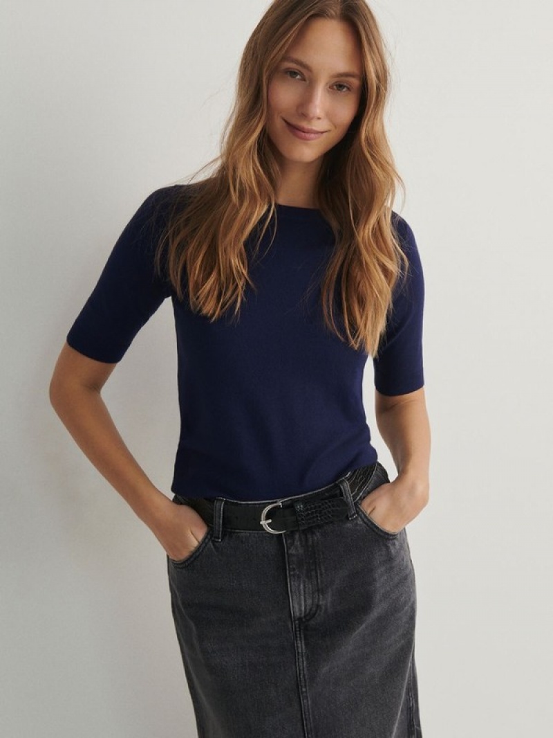 Reserved Viscose Rich Top Hemd Damen Navy | CSV-215684