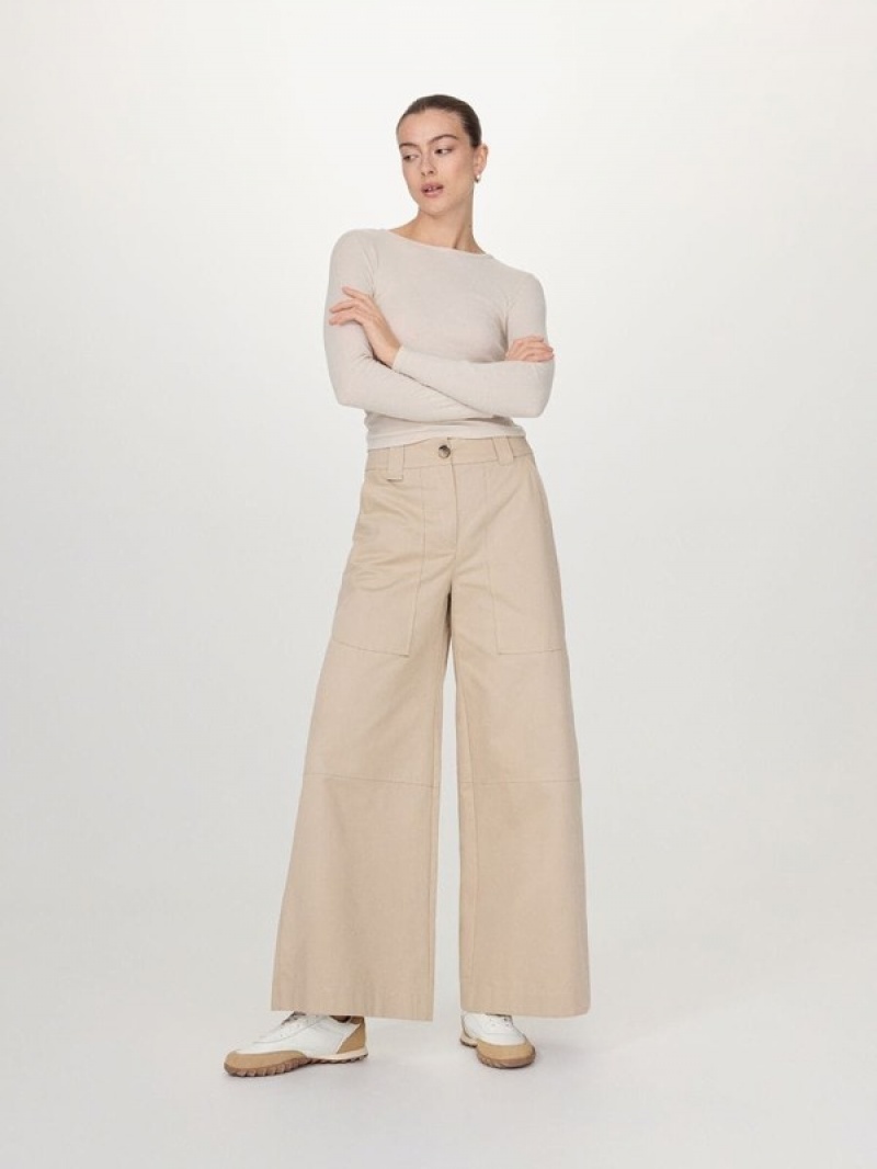 Reserved Weite Leg Hosen Damen Beige | KGS-730814