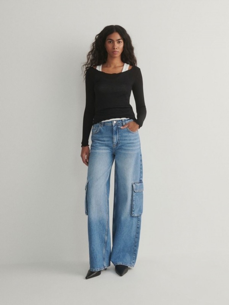 Reserved Weite Legcargo Pockets Jeans Damen Blau | MAS-213954