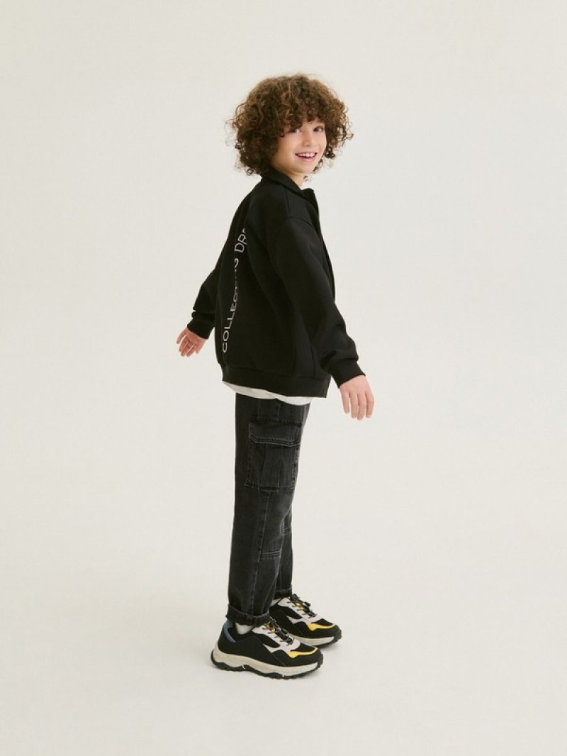 Reserved Zip Up Sweatstand Up Collar Pullover Jungen Schwarz | NUZ-587014